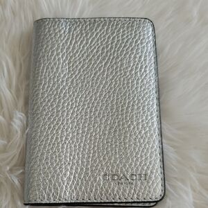 Coach Silver Pebbled Leather Passport Cover